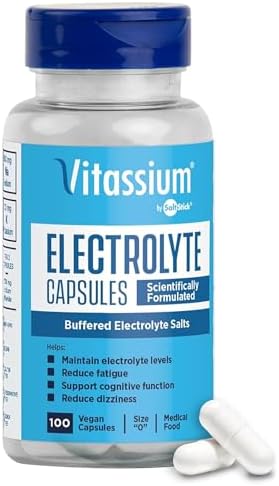 Vitassium Electrolyte Capsules (Капсулы), Electrolytes for The Management of POTS and High Sodium Diets (500mg Sodium - 100mg Potassium), Unflavored (Без вкуса), 100 Salt Pills (Size 0) Vitassium