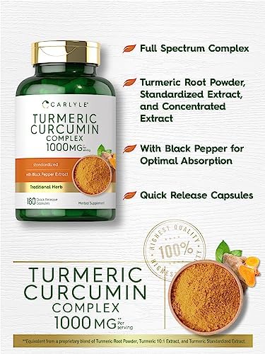 Carlyle Turmeric Curcumin with Black Pepper 1000mg | 180 Capsules | Turmeric Complex Supplement | Non-GMO, Gluten Free Carlyle