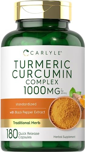 Carlyle Turmeric Curcumin with Black Pepper 1000mg | 180 Capsules (Капсулы) | Turmeric Complex Supplement | Non-GMO, Gluten Free Carlyle