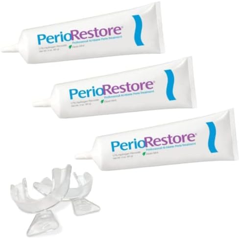 Perio Restore® Gel 3 Ounce Tube; 3 Pack. 1.7% Hydrogen Peroxide Oral Cleansing Treatment Gel. Includes Two (2) Trays for Ease of Application. Mint Flavor ROTADENT PROCARE