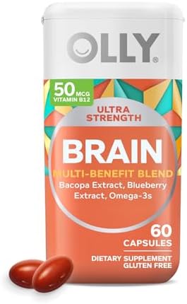 OLLY Ultra Strength Brain Softgels (Мягкие капсулы), Nootropic, Supports Healthy Brain Function, Memory, Focus and Concentration, Omega-3s, Vitamins B6 and B12, 30 Day Supply - 60 Count OLLY