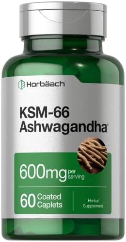 Horbaach KSM-66 Ashwagandha 600mg | with L-Theanine | 60 Coated Caplets | Vegan, Non-GMO, Gluten Free Complex Supplement Horbäach