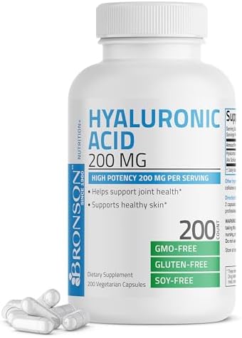 Bronson Hyaluronic Acid 200 MG High Potency Joint Health & Healthy Skin Support, Non-GMO, 200 Vegetarian Capsules Bronson