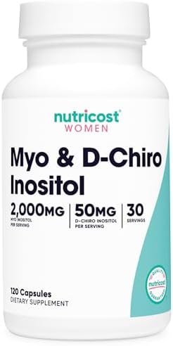 Nutricost Myo Inositol & D-Chiro Inositol for Women 2000mg, 120 Capsules (Капсулы), Myo & 50mg D-Chiro Inositol Per Serving (Порция), 30 Servings (Порции), Vegetarian Friendly, Non-GMO & Gluten Free Nutricost