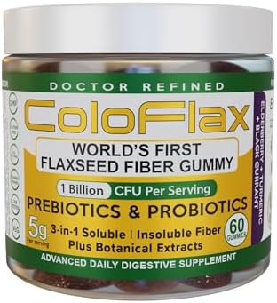 Flaxseed Chewable Gummy Supplement - Flaxseed Extract Chews High in Dietary Fiber, Lignans, Omega-3, Probiotics, Prebiotic, Gluten Free - Flax Seed Relief for Stomach Pain, Constipation ColoFlax