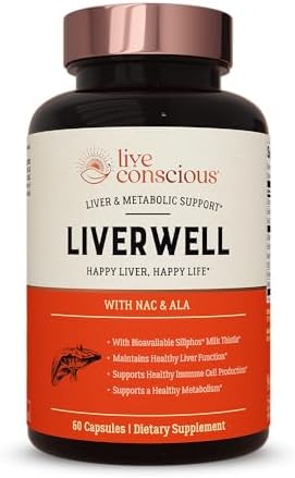 LiverWell Liver Cleanse, Rejuvenation, Metabolic Support - Liver Supplement for Liver Health w/Highly Bioavailable Milk Thistle Extract, N-Acetyl Cysteine, Alpha Lipoic Acid, Zinc, Selenium - 60 Caps Live Conscious