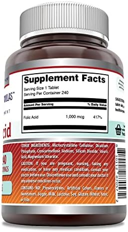 Amazing Formulas Folic Acid 1000 Mcg (1 Mg) 240 Tablets Supplement | Vitamin B9 | Non-GMO | Gluten Free | Made in USA Amazing Nutrition