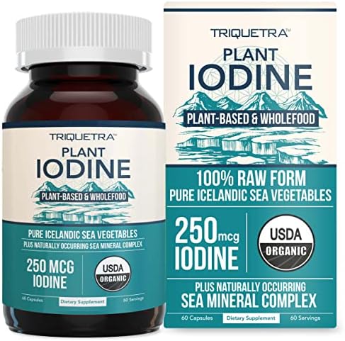 Organic Iodine Supplement from Sea Vegetable Complex, Whole Food & Raw Form - Iodine Plus Trace Mineral Complex – Contains Purest Icelandic Sea Kelp, Irish Moss & Bladderwrack (250 mcg) Triquetra Health