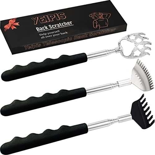 3 Pack Different Back Scratcher Metal Portable Telescoping with Rubber Handles, Extendable Back Massager Tool with Beautiful Box, Stocking Stuffers for Men Women Kids Adults (Black) Yeipis