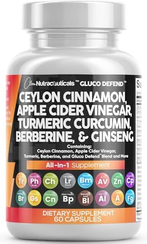 Clean Nutraceuticals Ceylon Cinnamon 3000mg Turmeric 3000mg Apple Cider Vinegar 3000mg Ginseng 2000mg Berberine 1200mg Plus Bitter Melon Gymnema Milk Thistle Fenugreek Clean Nutraceuticals