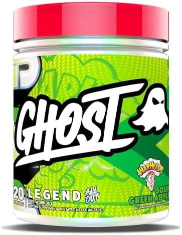 GHOST Legend All Out V2 Pre-Workout Powder, Warheads Sour Green Apple - 20 Servings - Pre-Workout Supplement for Men & Women - Energy & Pumps - Caffeine, Citrulline, Beta Alanine, Betaine & NO3-T Ghost