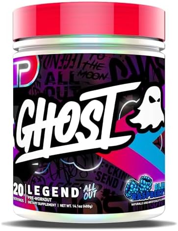 GHOST Legend All Out Pre-Workout Powder, Warheads Sour Green Apple - 20 Servings - Pre-Workout Supplement for Men & Women - Energy & Pumps - Caffeine, L-Citrulline, & Beta Alanine Blend - Sugar Free GHOST