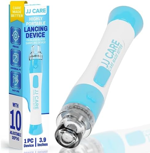 JJ CARE Lancing Device, Lancet Pen with 10 Adjustable Depth Settings, Lancing Device for Diabetes Testing with Push Button Ejector, Diabetic Lancet Device Reduce Pain for Blood Glucose Testing JJ CARE