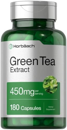 Horbäach Green Tea Extract Capsules 450mg | 180 Count | Herbal Supplement | Non-GMO and Gluten Free Horbäach