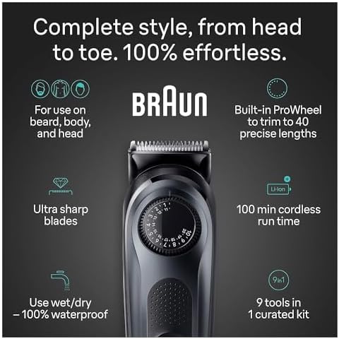 Многофункциональный триммер для мужчин Braun Series 5 5490, 9 в 1, 40 длины, водонепроницаемый Braun