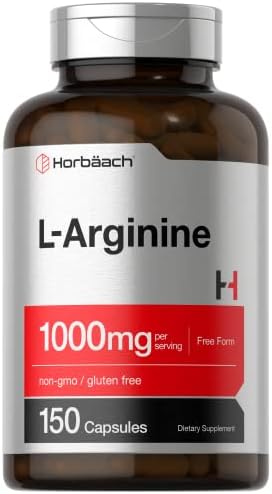 Horbäach L Arginine 1000mg Capsules | 150 Powder Pills | Free Form | Non-GMO & Gluten Free Supplement Horbäach