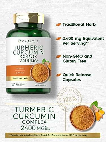 Carlyle Turmeric Curcumin Supplement 2400mg | 180 Powder Capsules | Herbal Formula | Non-GMO, Gluten Free Carlyle