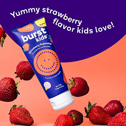 BURSTkids Strawberry Kids Toothpaste Fluoride-Free - Great Tasting, Dye Free Baby, Toddler & Kid Toothpaste Age 0+ with Nano-Hydroxyapatite - 4oz Burst