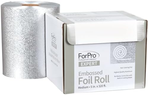 ForPro Professional Collection Expert Embossed Aluminum Foil Roll, 320 Ft Hair Foils for Color Application and Highlighting Services, Silver, Medium, 5W ForPro Professional Collection