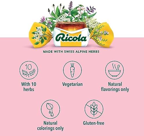 Ricola Cherry Throat Drops (Капли), 45 Count, Daily Drops For Delicious Throat Refreshment, Oral Anesthetic, Naturally Flavored Ricola