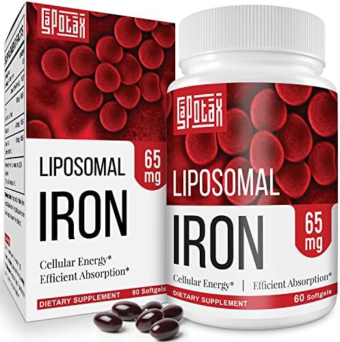 Liposomal Fe Iron Supplement for Women,65 mg Iron Supplements with Folic Acid & Vitamin B12 for Men,Red Blood Cell Production,Energy Support for Adults Iron Deficiency 60 Softgels (Мягкие капсулы)(1 Bottle) Sapotax