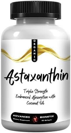 Triple Strength AstaQuil™ Astaxanthin 12mg High Bioavailability Formula, 60 Softgels (Мягкие капсулы) Organic Coconut Oil for Enhanced Absorption. Powerful Antioxidant for Eye, Joint & Heart Health Advanced Bionetix