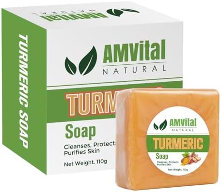 Turmeric Soap Bar for Face & Body-Acne, Dark Spots, Smooth Skin, Natural Handmade Soap For All Skin Types For Men and Women(3.88 oz) AMVital