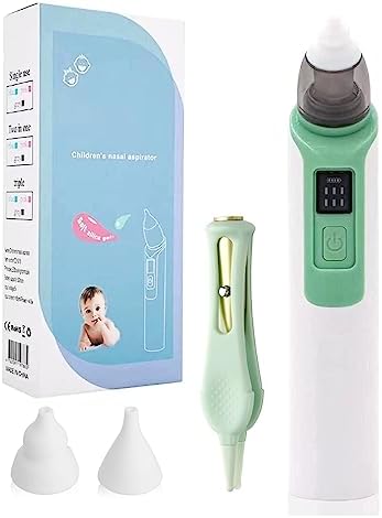 Nasal Aspirator for Baby Electric Nose Aspirator for Toddler Baby Nose Aspirator Adjustable 6 Levels of Suction Automatic Nose Cleaner with 2 Size Nozzles 1 Clip for Newborns and Infants (Green) UHFi