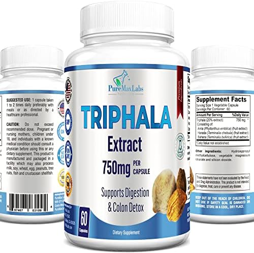 Triphala Capsules (Капсулы) - Combination of Amla, Harada (Haritaki) & Bahera (Bibhitaki) - Digestion & Colon Support, Immune System Support - 60 Capsules YUMMYVITE