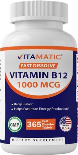 Vitamatic Vitamin B12 1000 mcg Fast Dissolve 365 Tablets (Таблетки) - Berry Flavor - Supports Energy Metabolism Vitamatic