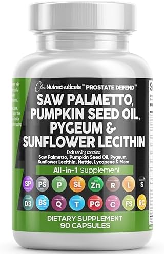 Clean Nutraceuticals Saw Palmetto 10000mg Pumpkin Seed Oil 3000mg Pygeum 3000mg Sunflower Lecithin 3000mg Stinging Nettle Cranberry - Prostate Supplements for Men with Lycopene - 90 Caps Clean Nutraceuticals