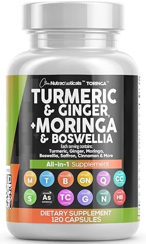 Turmeric Curcumin 30000mg Ginger 3000mg Moringa 50000mg Boswellia 3000mg Saffron 2000mg - Joint Support Supplement for Women and Men with Ceylon Cinnamon, Quercetin, Tart Cherry - 120 Caps Clean Nutraceuticals