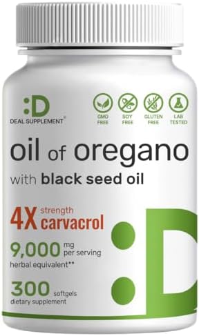 Deal Supplement Oil of Oregano Softgels with Black Seed Oil, 9,000mg Per Serving, 300 Count – 30:1 Extract, Active Carvacrol & Thymoquinone – Antioxidant Immune Health Support – Plant Based, GMO-Free DEAL SUPPLEMENT