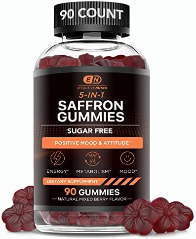 Saffron Gummies (Жевательные конфеты) - Sugar Free Saffron Supplement with Vitamin D2, Passion Flower, St. John's Wort, GABA - Positive Mood, Digestion, Energy (90ct) EFFECTIVE NUTRA