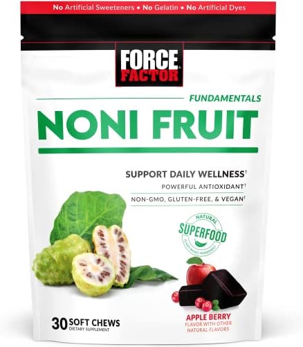 FORCE FACTOR Noni Fruit Chews for Immunity and Skin Health Support, Noni Juice Supplement, Plant-Based Antioxidant Superfood Chews, Gluten-Free, & Vegan, Apple Berry Flavor, 30 Soft Chews (Мягкие жевательные конфеты) Force Factor