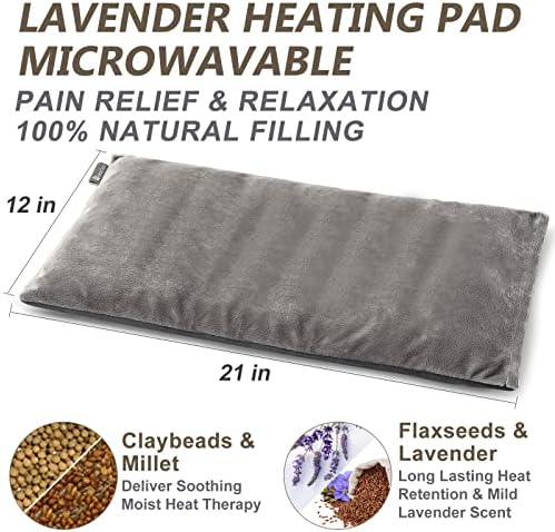 Microwave Heating pad with Washable Cover 7 * 16" Microwavable Moist Heat Pad for Neck Shoulder, Cramps, Back Pain Relief, Warm Compress Rice Bean Bag Hot Pack for Muscles, Joints, Lavender RelaxCoo