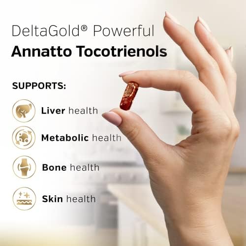 Sunergetic Premium Annatto Tocotrienol Supplement – with DeltaGold – Tocotrienols Vitamin E 300 mg – Supports Liver, Immune & Heart Health - Delta + Gamma Tocotrienols (60 Liquid Capsules (Жидкие капсулы)) Sunergetic