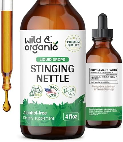 Wild & Organic Stinging Nettle Tincture - Stinging Nettle Root Extract Drops (Капли) - Nettle Root Herb Tincture - Vegan, Alcohol Free Supplement - 4 fl oz (Жидкие унции) Wild & Organic