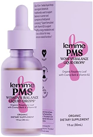 Lemme PMS Hormone Balance for Women Liquid Drops (Жидкие капли), PMS & Mild Period Cramping Relief, 10-in-1 Herbal Blend with Raspberry Leaf, Dong Quai, Cramp Bark, Reishi & B2, Organic, Sugar-Free, 1 fl oz (Жидкие унции) Lemme