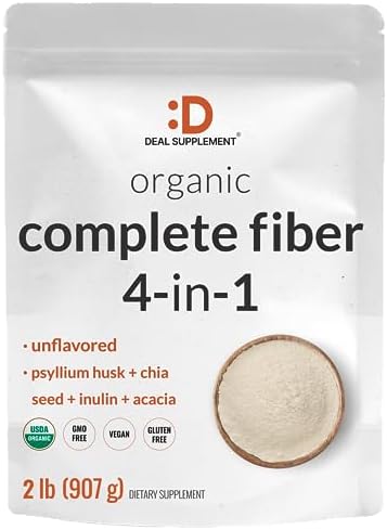 DEAL SUPPLEMENT Organic Fiber Powder Supplement, 2lbs – with Psyllium Husk, Chia Seed, Inulin, & Acacia – Daily Fiber for Adults – Rich in Prebiotics for Gut & Digestive Health – Unflavored, Non-GMO DEAL SUPPLEMENT