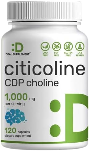 DEAL SUPPLEMENT Citicoline CDP Choline, 1,000mg Per Serving, 120 Capsules – Extra Strength Choline Supplements – Nootropic B Vitamin Properties – Promotes Brain Health, Memory, & Focus – Non-GMO DEAL SUPPLEMENT