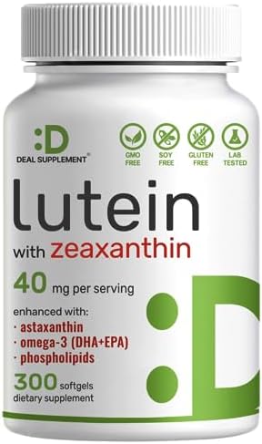 DEAL SUPPLEMENT Lutein and Zeaxanthin Supplements, 40mg Per Serving | 300 Softgels, Enhanced with Astaxanthin, Omega-3s and Phospholipids, Essential Eye Vitamins & Vision Health Support DEAL SUPPLEMENT