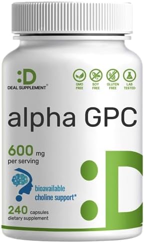 DEAL SUPPLEMENT Alpha GPC 600mg Per Serving, 240 Capsules – Bioavailable Choline Replenishment –Nootropic Brain Health Supplements for Memory and Focus – Non-GMO, Gluten Free DEAL SUPPLEMENT