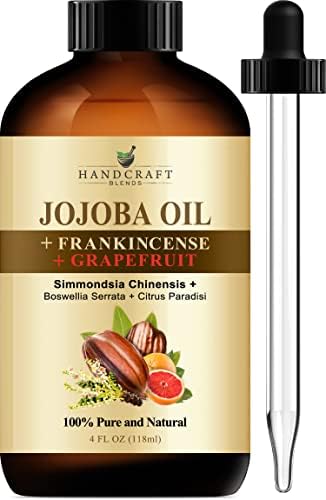 Handcraft Blends Jojoba Oil with Frankincense Oil and Lavender Oil in Glass Bottle with Dropper - 4 Fl Oz - 100% Pure and Natural - Premium Grade Oil for Skin and Hair - Anti-Aging Oil Handcraft Blends