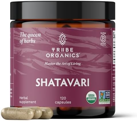 TRIBE ORGANICS Organic Shatavari Herbal Supplement - Hormonal Balance | Women’s Reproductive Health | Lactation | Immune & Inflammatory Support - Non-GMO USDA Organic 120 Vegan Capsules (Веганские капсулы) TRIBE ORGANICS