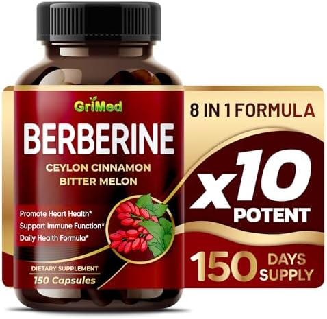 GriMed Berberine Supplement 9,500mg with Ceylon Cinnamon Bitter Melon Supports Healthy Immune System - Made in The USA GriMed