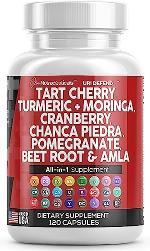 Clean Nutraceuticals Tart Cherry Extract Capsules (Капсулы) 20,000mg with Turmeric 8000mg Moringa 4000mg Cranberry 2000mg Chanca Piedra Celery Quercetin ACV Pomegranate L Selenomethionine - Uric Levels - 120 Ct Clean Nutraceuticals