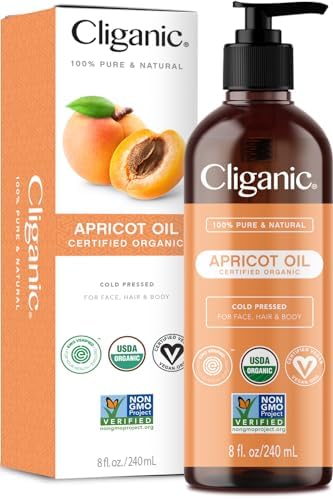 Cliganic Organic Apricot Oil, 100% Pure (8oz) - For Skin, Hair & Face | Natural Cold Pressed Unrefined Cliganic