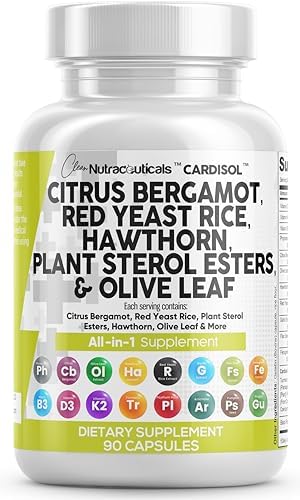 Clean Nutraceuticals Citrus Bergamot 3000mg Red Yeast Rice 6000mg Capsules (Капсулы) with Plant Sterols 6000mg - with Hawthorn Extract Olive Leaf Niacin Vitamin K3 D3 COQ10 Guggul & More - USA Made Clean Nutraceuticals