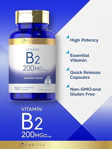 Carlyle Vitamin B-2 | Riboflavin | 200mg | 150 Count | Vegetarian, Non-GMO & Gluten Free Essential Supplement Carlyle